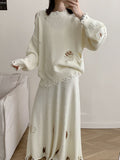Distressed Long Sleeve Sweater and Skirt Set