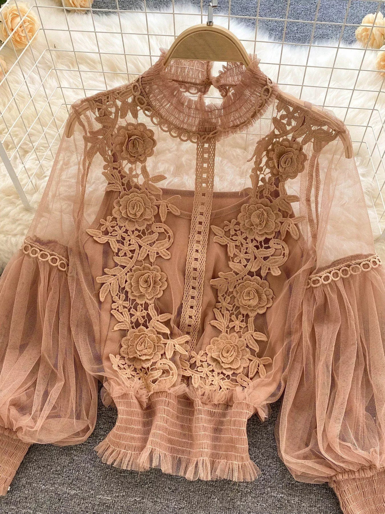 Floral Lace Blouse & Cami Set
