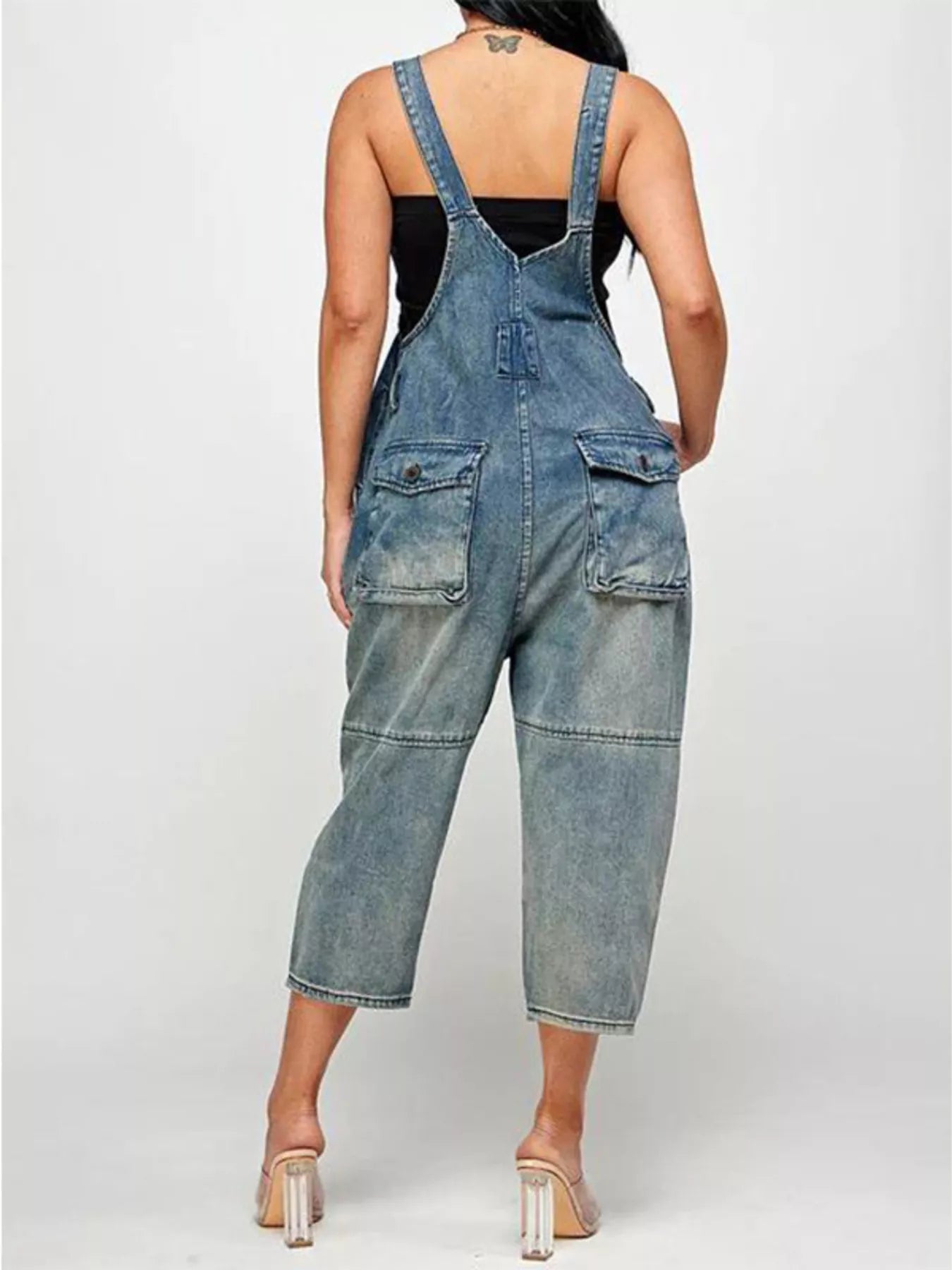 Full Size Button Front Denim Overalls with Pockets Plus Size