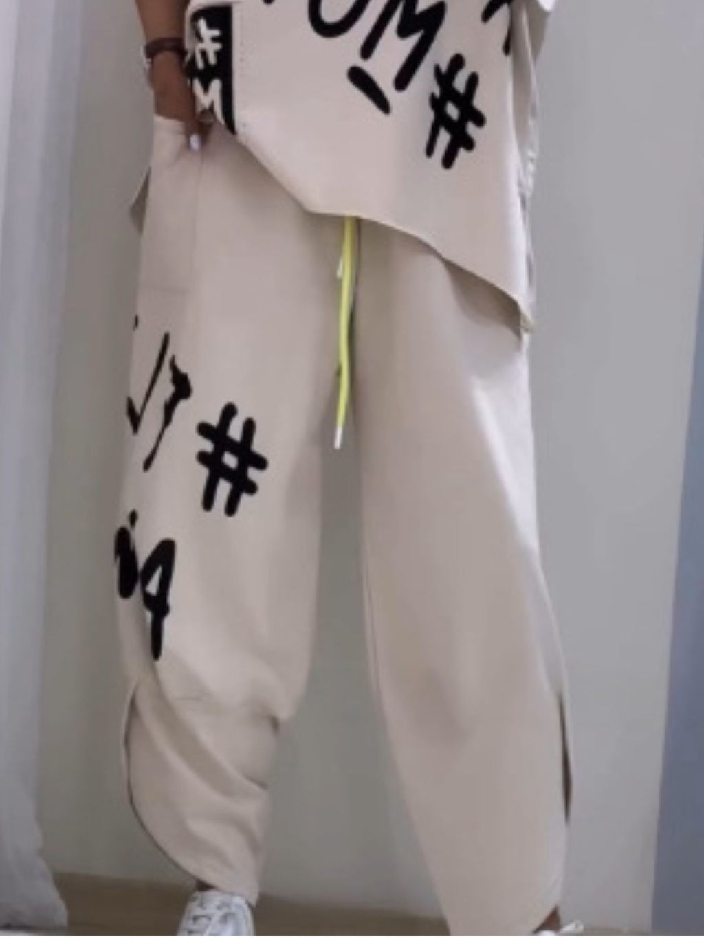Full Size Letter Round Neck Tee and Drawstring Pants Set Plus Size