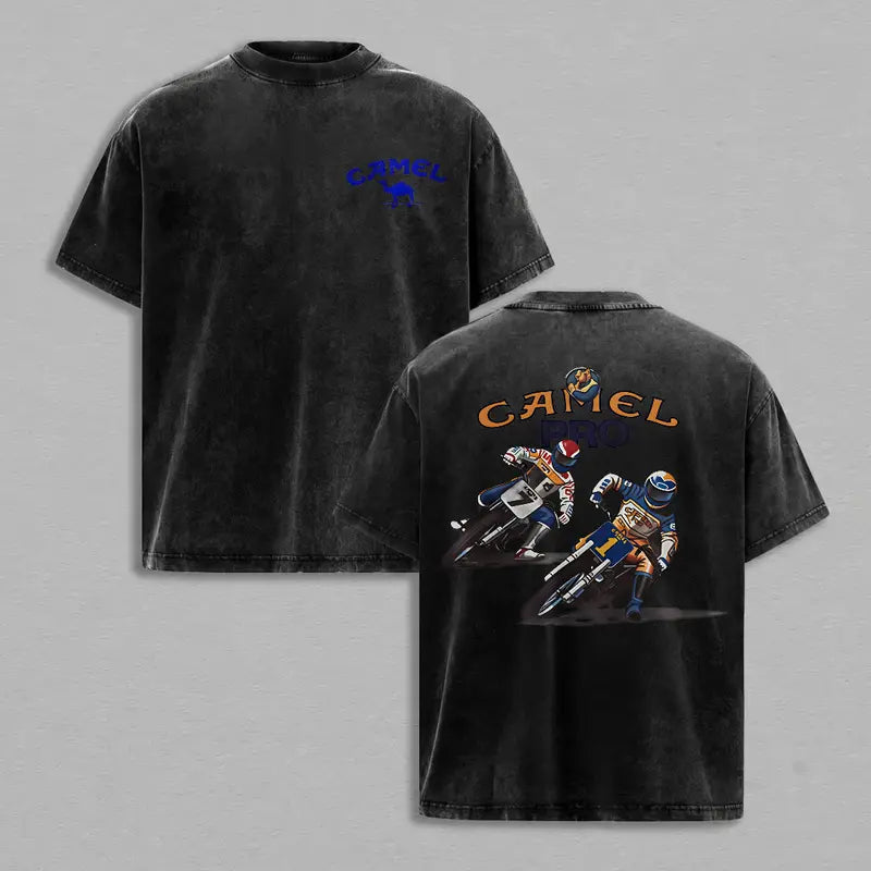 Distressed Acid Wash Short Sleeve Top – Retro Mineral Faded Graphic Tee, Vintage Washed Lightweight Cotton Unisex Streetwear Shirt