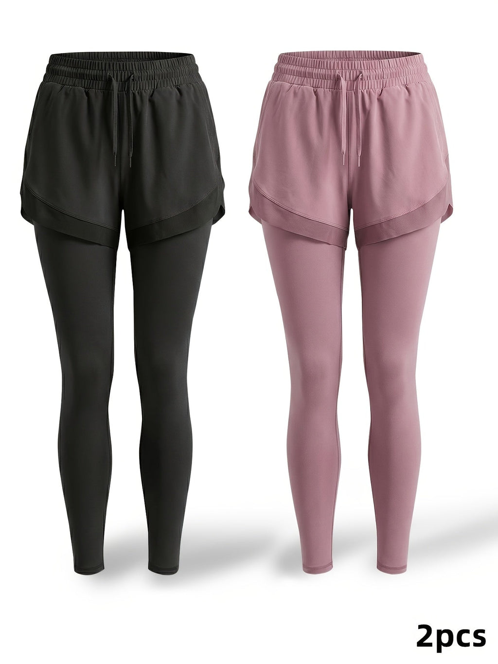 MyClosetAid 2pcs Faux 2pcs Athletic Pants Color-block Design with Built-in Pockets — side view