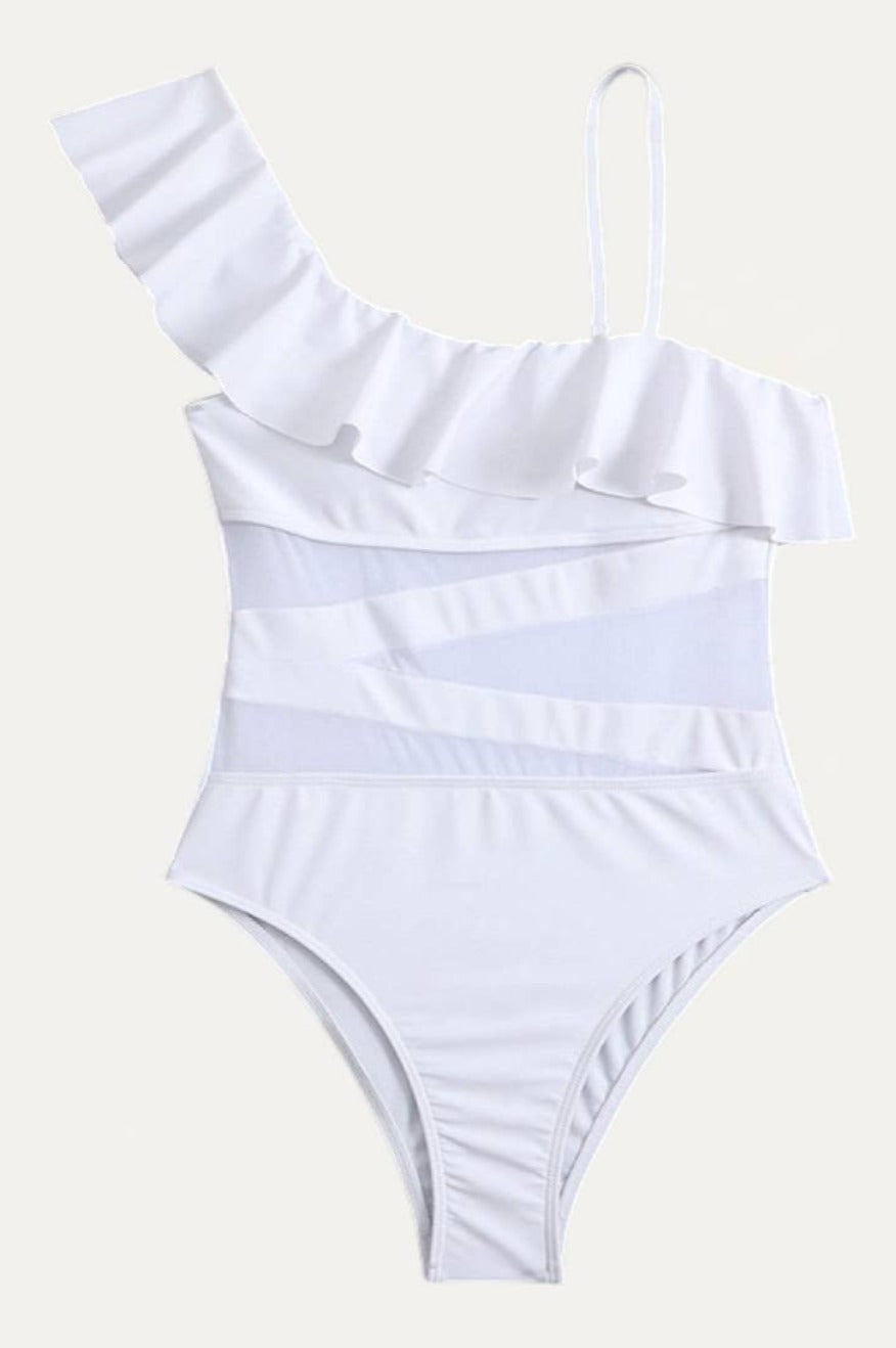 Pretty Little Patriot Pretty Little Patriot Kimberly White One-Piece Swimsuit — lifestyle worn / used context