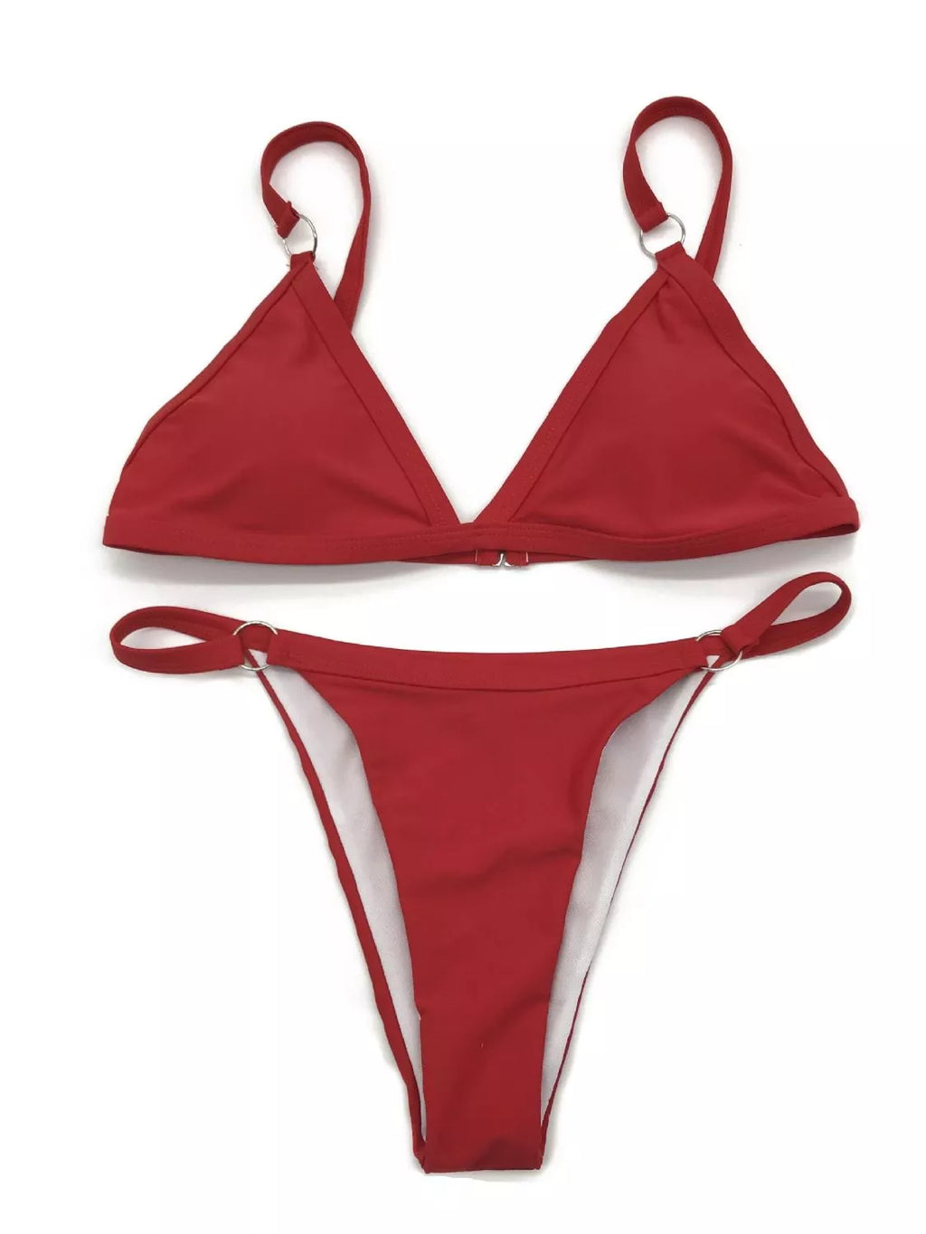 Solid Color Ring Detail Bikini Set