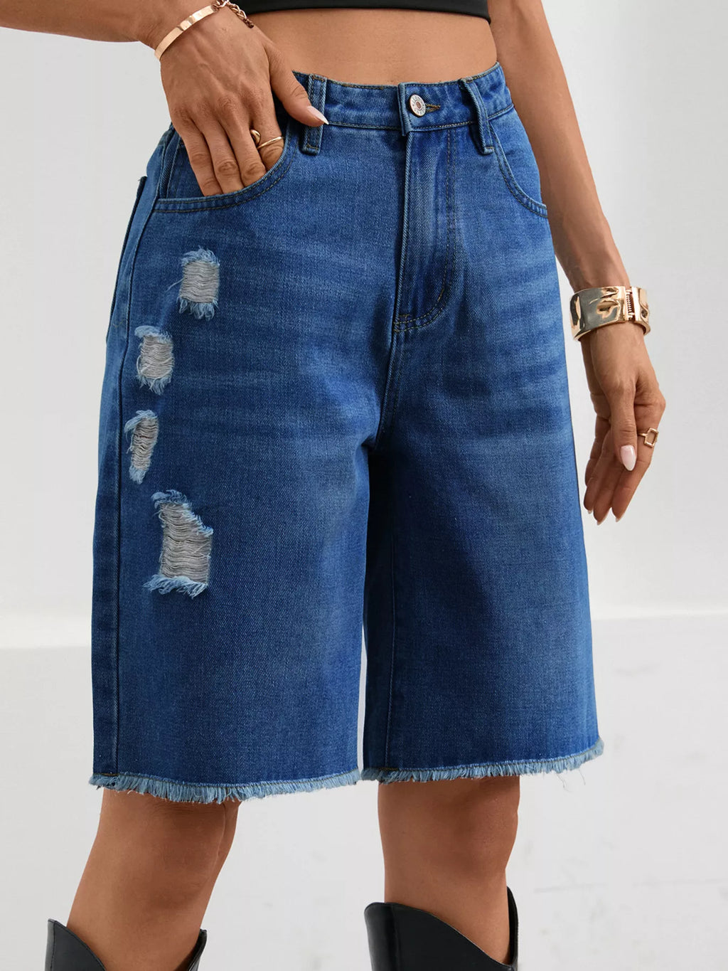 Ripped Frayed Hem Denim Shorts