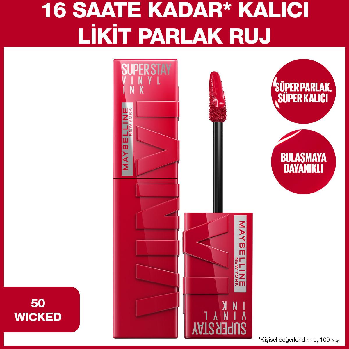 Maybelline New York Super Stay Vinyl Ink Liquid Lipstick - 16 Hour Long-Lasting, High Shine Finish, Smudge-Proof - Wicked