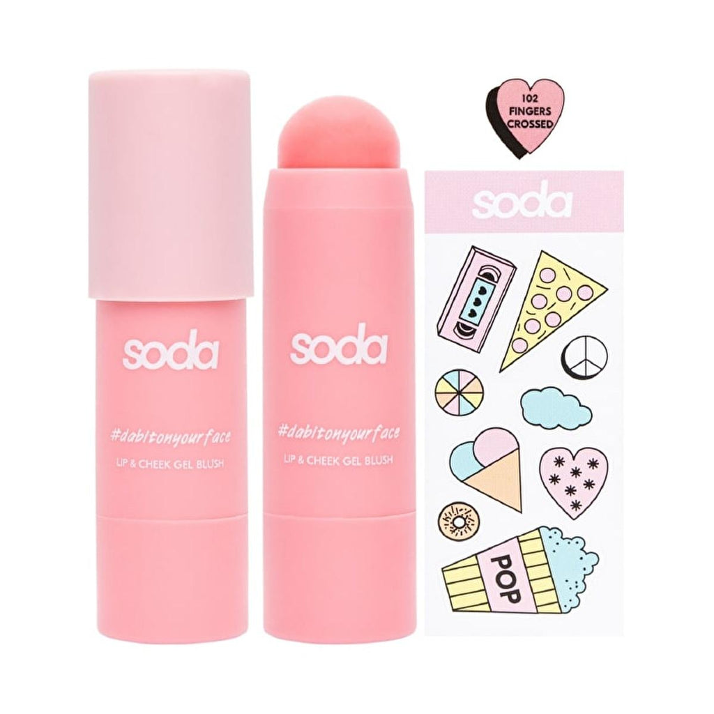 SODA Lip & Cheek Gel Blush 102 Fingers Crossed: Natural Buildable Cream Blush Stick for Lips & Cheeks