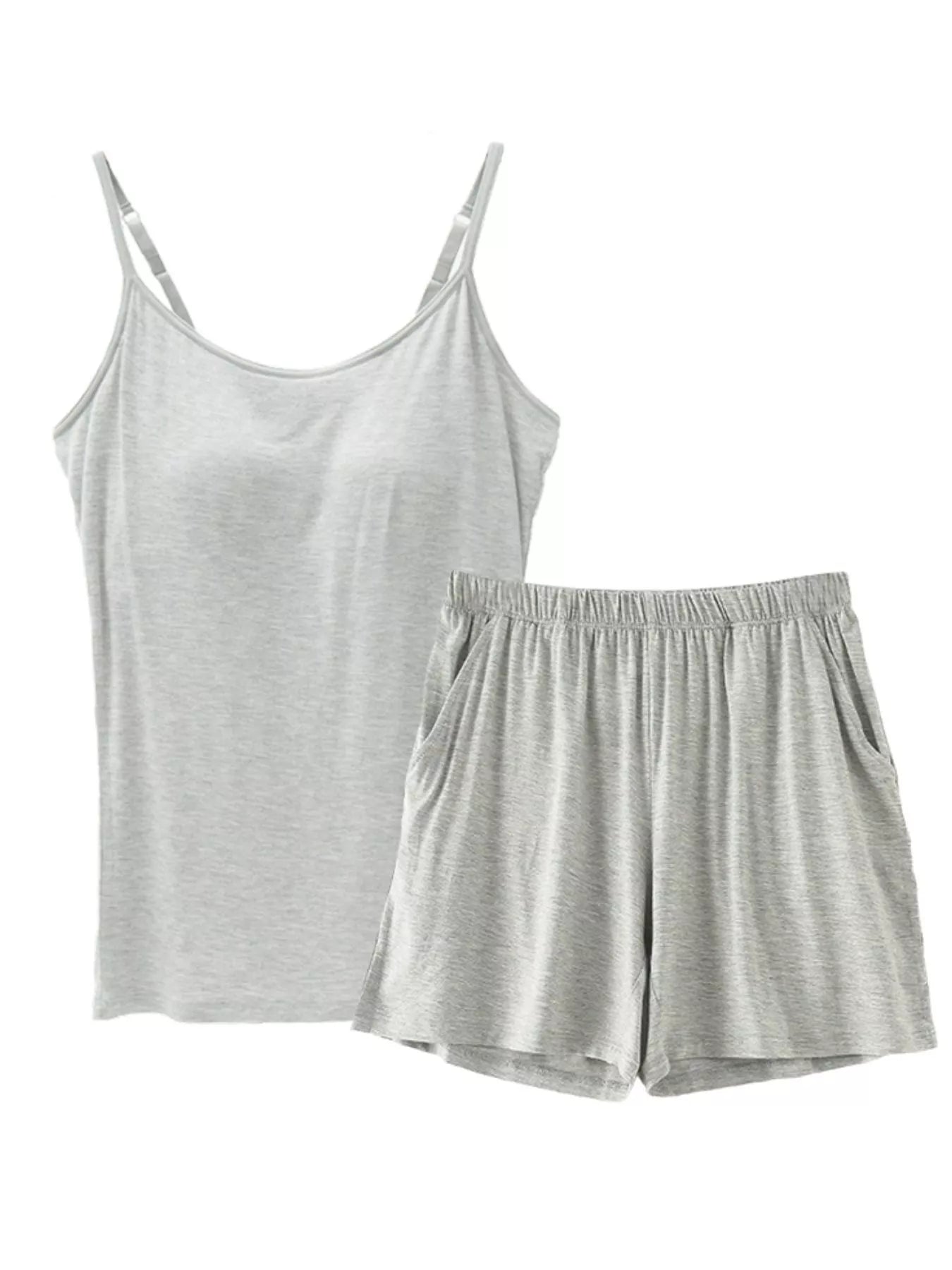 Plus Size Modal Adjustable Strap Padded Cami and Shorts Set