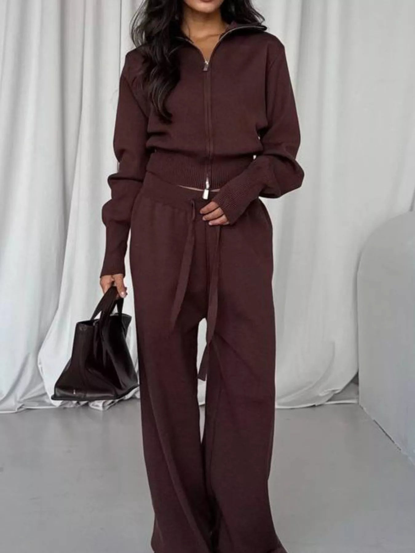 Zip-Up Outerwear and  Drawstring Pants Set