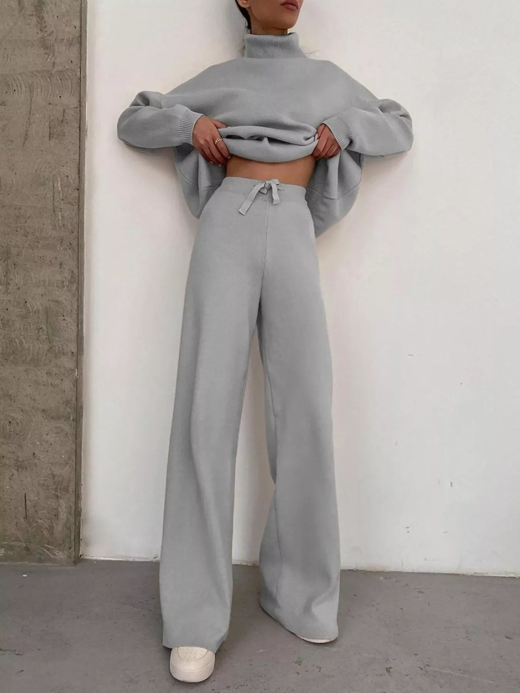 Full Size Turtleneck Long Sleeve Top and Pants Sweater Set Plus Size