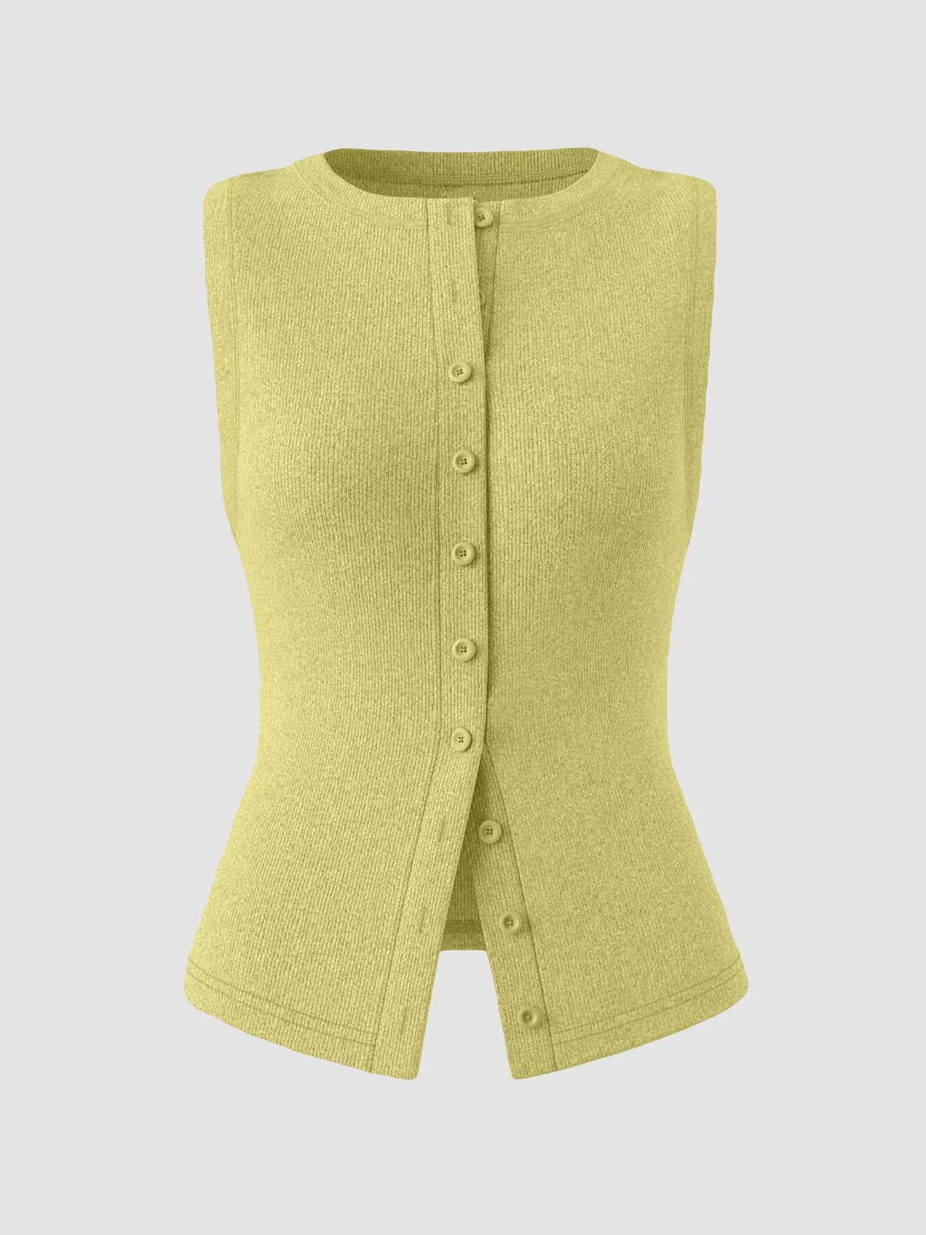 Ribbed Button-Front Sleeveless Tank