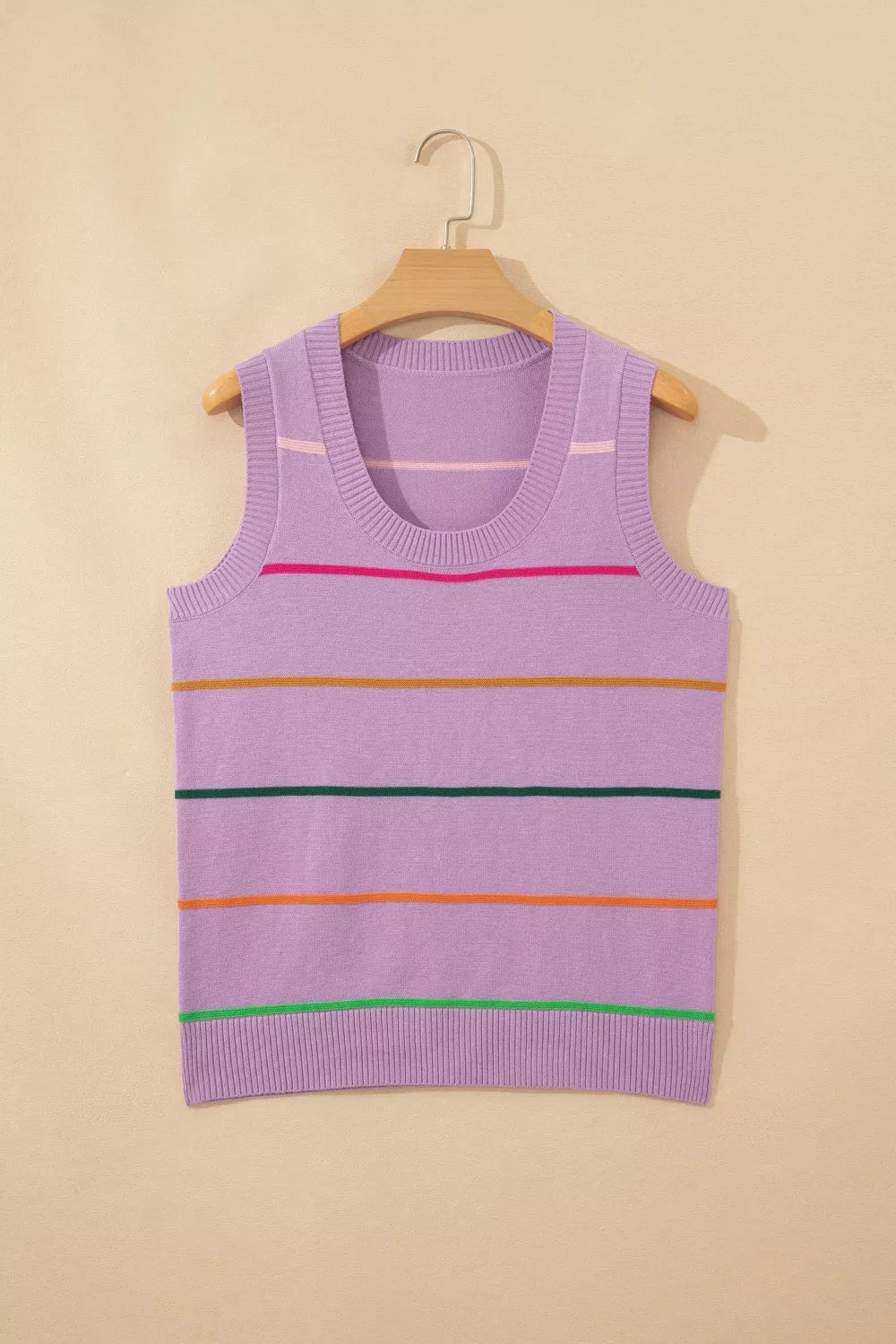 Stripe Round Neck Knitted Sweater Tank