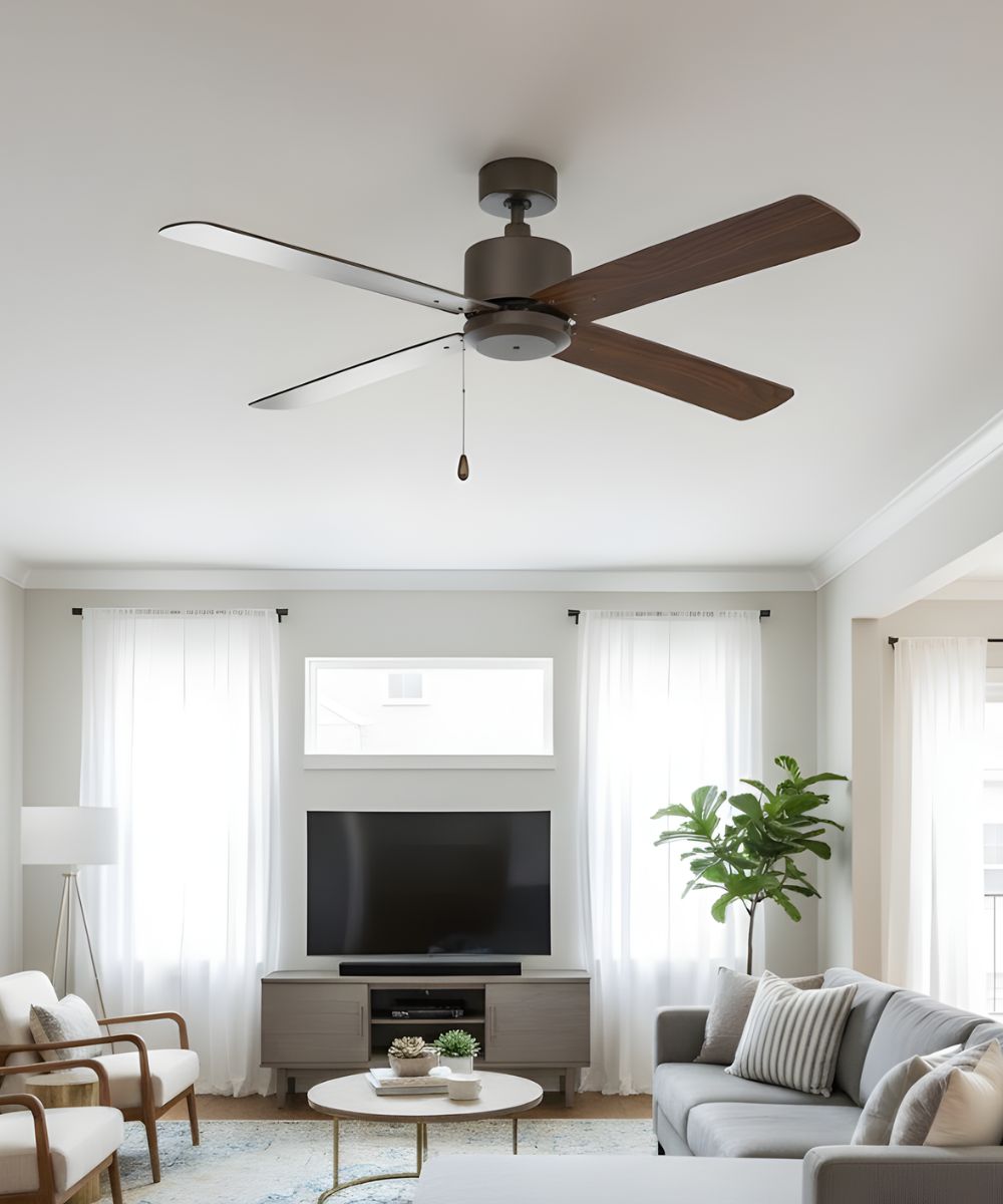52" Aldea IV 4-Blade Ceiling Fan Oil Rubbed Bronze Motor Finish and Walnut Blade Finish – LampsUSA, view 2