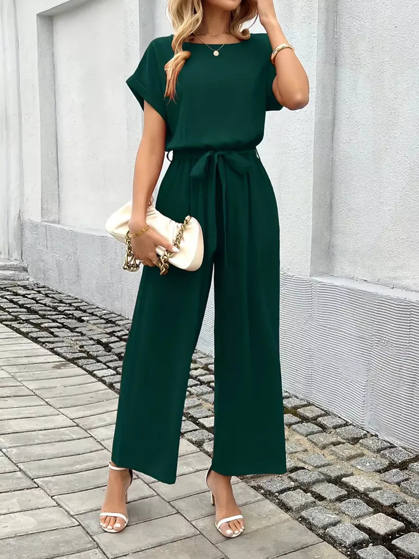 Tie Waist Wide Leg Jumpsuit