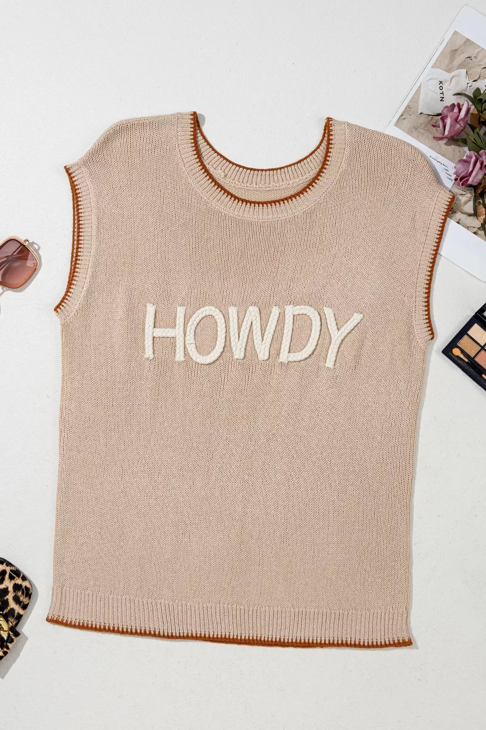 Contrast Trim Knit HOWDY Western Sweater Vest