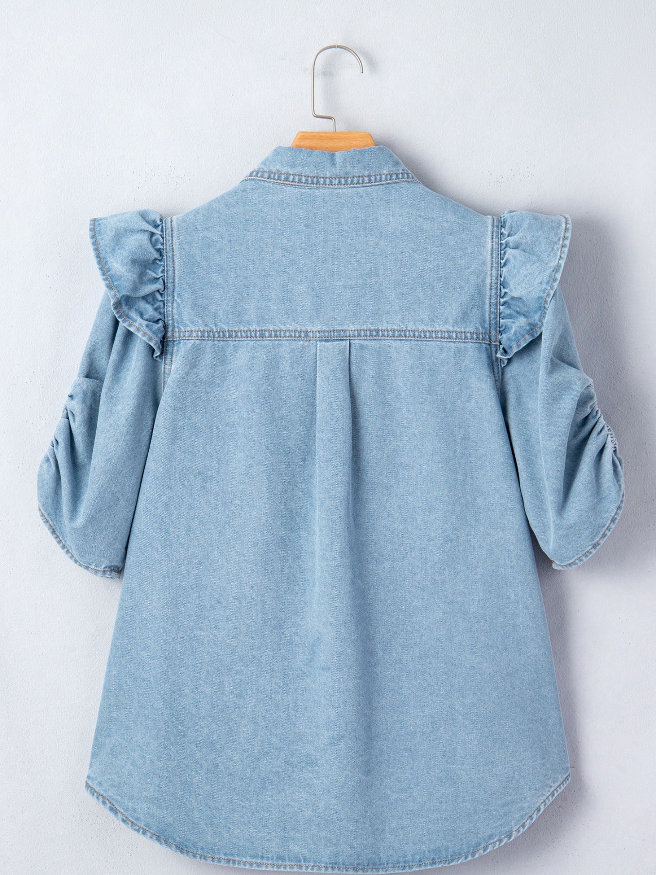 Ruffled Button-Down Denim Shirt
