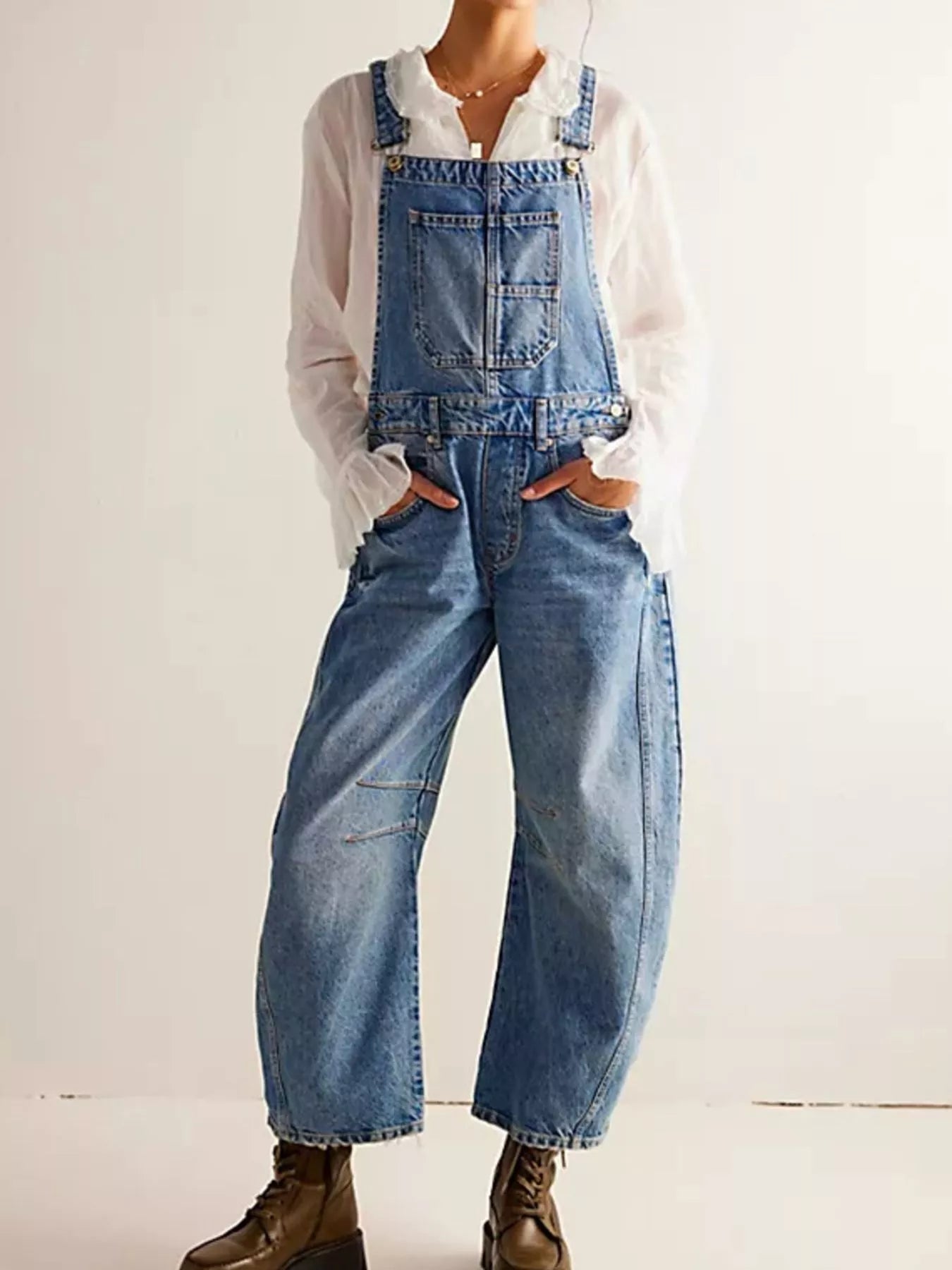 Wide Strap Wide Leg Denim Overalls