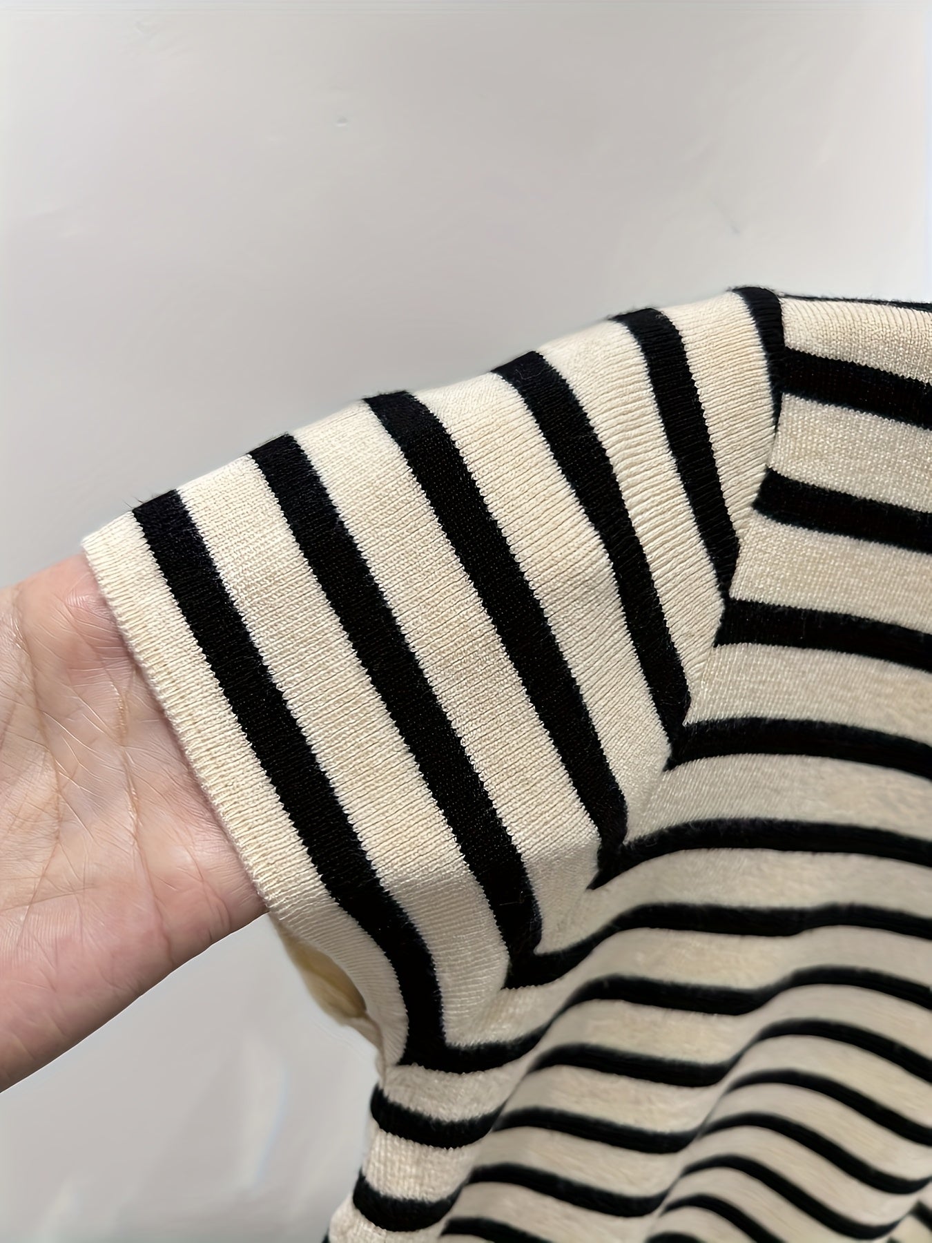 MyClosetAid Semi-High Neck Striped Short-Sleeved T-Shirt — alternative angle