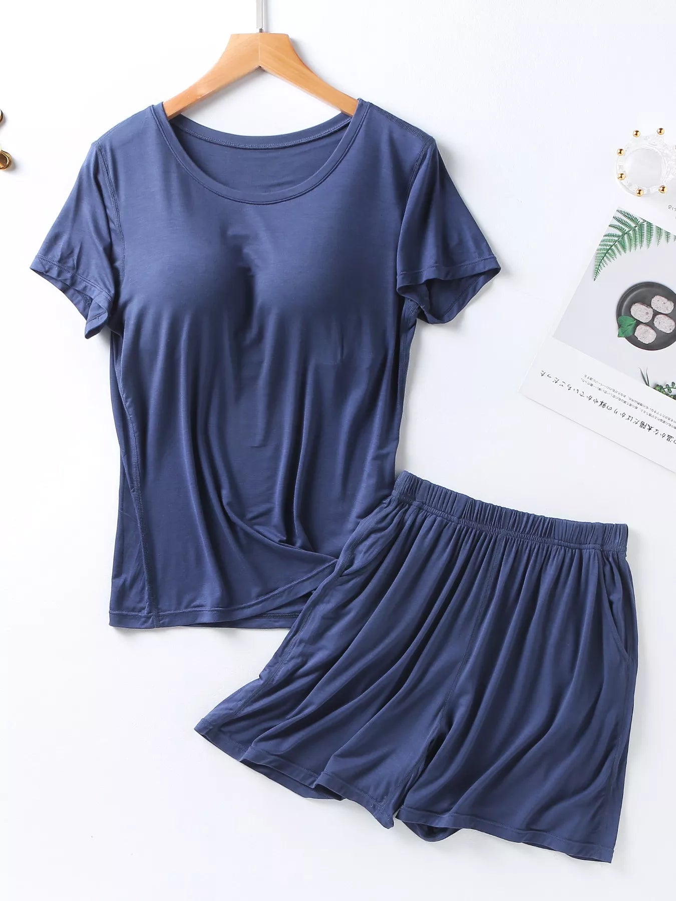 Plus Size Padded Round Neck Modal T-Shirt and Shorts Set