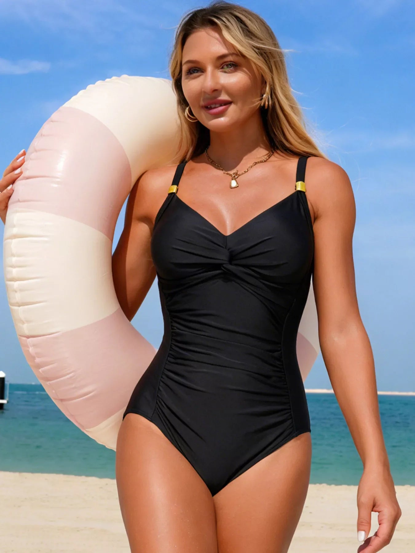 Ruched Twist Front One-Piece Swimsuit
