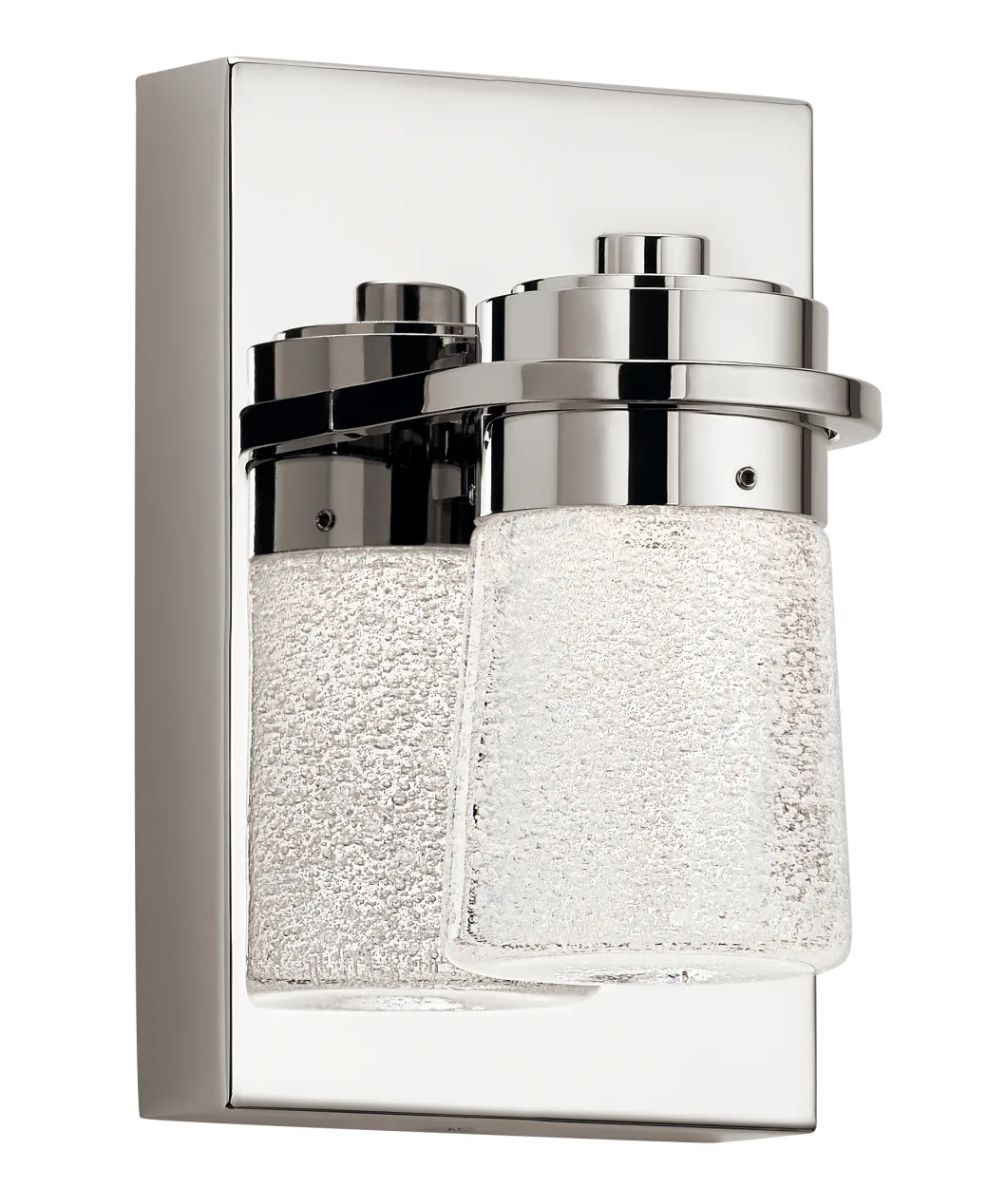 Vada 5"W 1-Light LED Vanity Bath Light Sconce Polished Nickel, Bubble Glass Shade by Kichler – LampsUSA