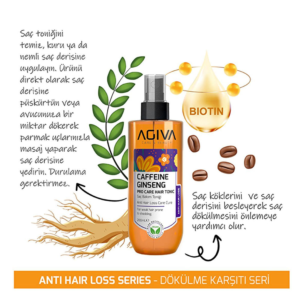 Agiva Caffeine Ginseng Hair Care Set: Anti Hair Loss Shampoo & Tonic - Stimulate Hair Growth, Strengthen Follicles, Shampoo for Thinning Hair