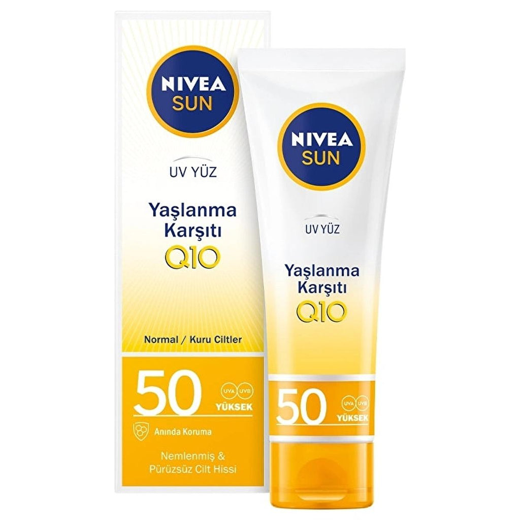 Nivea Sun SPF 50+ Anti-Aging Q10 Facial Sunscreen: Daily Sun Protection for Wrinkles & Dark Spots, Broad Spectrum UVA/UVB Defense