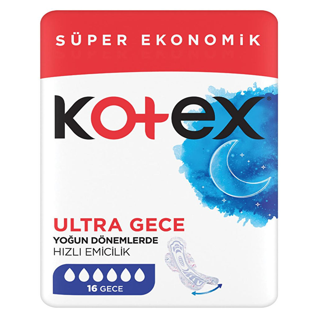 Kotex Ultra Gece Hijyenik Ped - Overnight Sanitary Pads for Women, Leakproof & Comfortable Feminine Hygiene Products