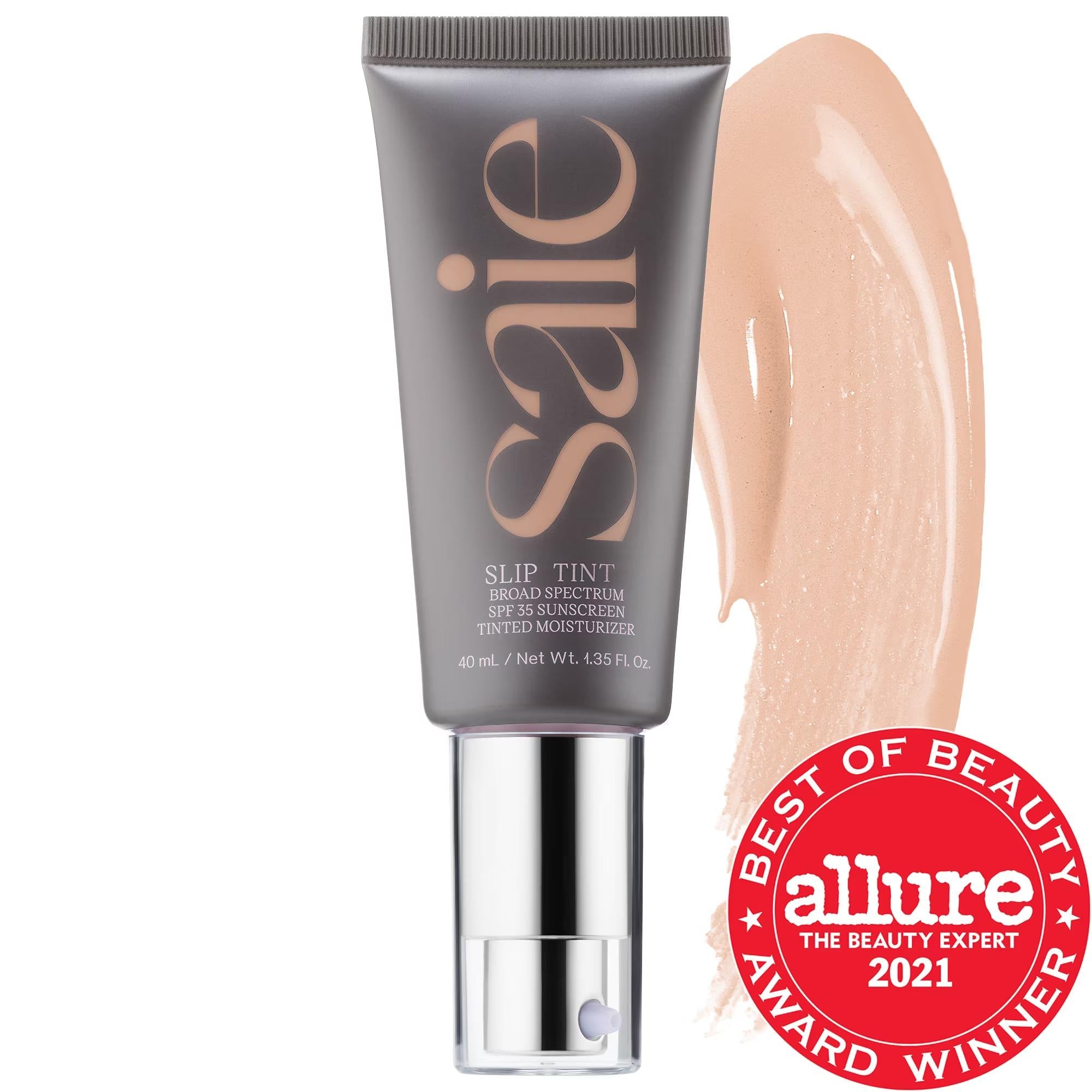 Saie Slip Tint - Lightweight Tinted Moisturizer with Mineral Zinc SPF 35 & Hyaluronic Acid, Non-Comedogenic & Cruelty-Free