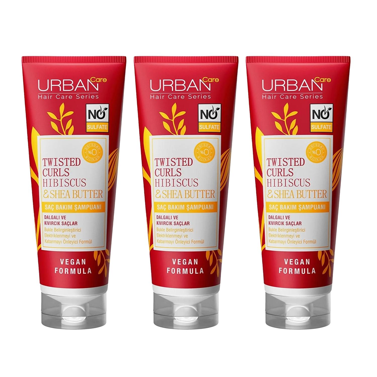 URBAN Care Sulfate-Free Shampoo for Curly Hair - Nourishing Hibiscus & Shea Butter Formula, Gentle Cleansing, Moisturizing, 250ml x 3 Pack