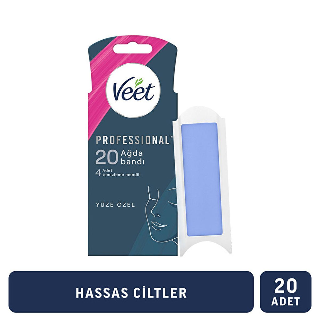 Veet Professional Facial Wax Strips for Sensitive Skin - Easy Hair Removal, Natural Ingredients, Long Lasting Results