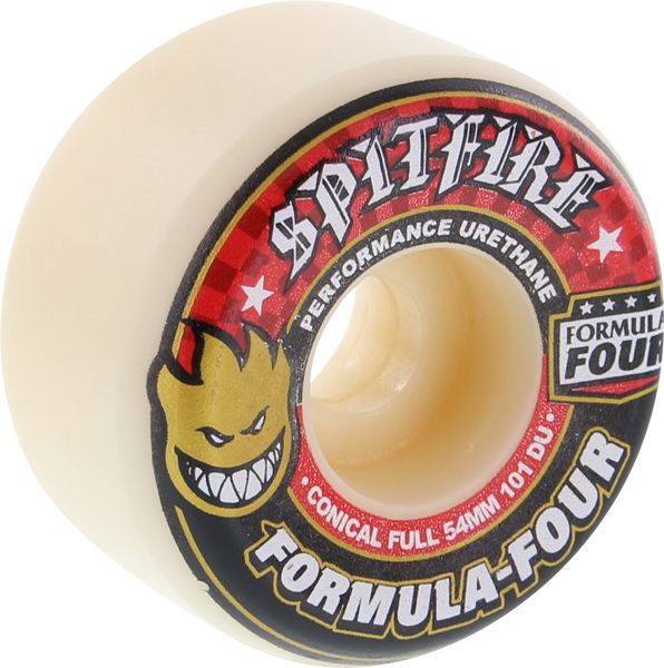Spitfire Wheels F4 Conical Full 54mm 101a - White/Red (Set of 4) by Skates USA