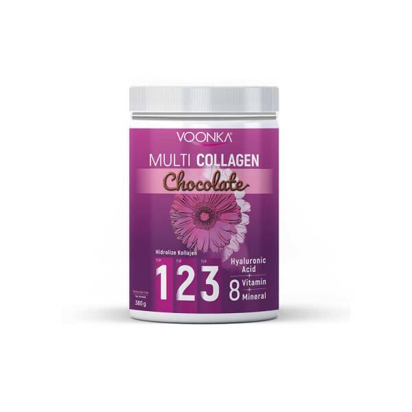 Voonka Multi Collagen Chocolate Supplement - Hydrolyzed Collagen Types I, II, III with Hyaluronic Acid, Vitamins & Minerals - Supports Skin, Hair, Joint Health