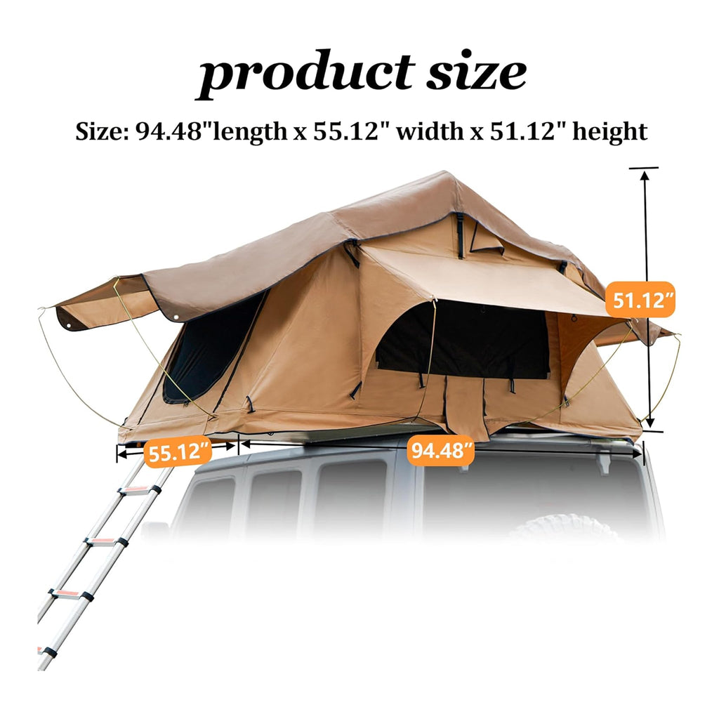 Trailora Summit Soft-Shell Aluminum Rooftop Tent With Ladder, LED Light Strip, And Memory Foam Mattress [2-3 Person] (SAK2681