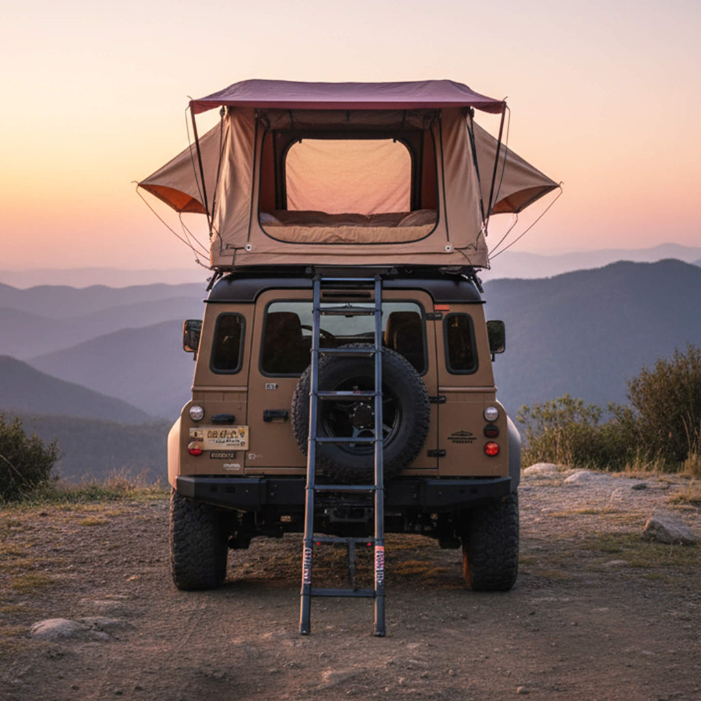 Trailora Summit Soft-Shell Aluminum Rooftop Tent With Ladder, LED Light Strip, And Memory Foam Mattress [2-3 Person] (SAK2681
