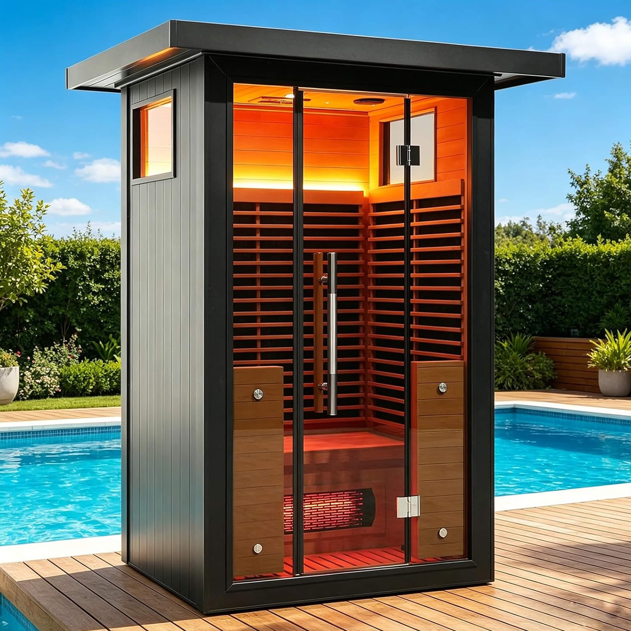 Thermora Lugano 2-Person Outdoor Full-Spectrum Infrared Sauna With Aluminum Alloy Exterior & WiFi (SAK14973) – SAKSBY WHOLESA