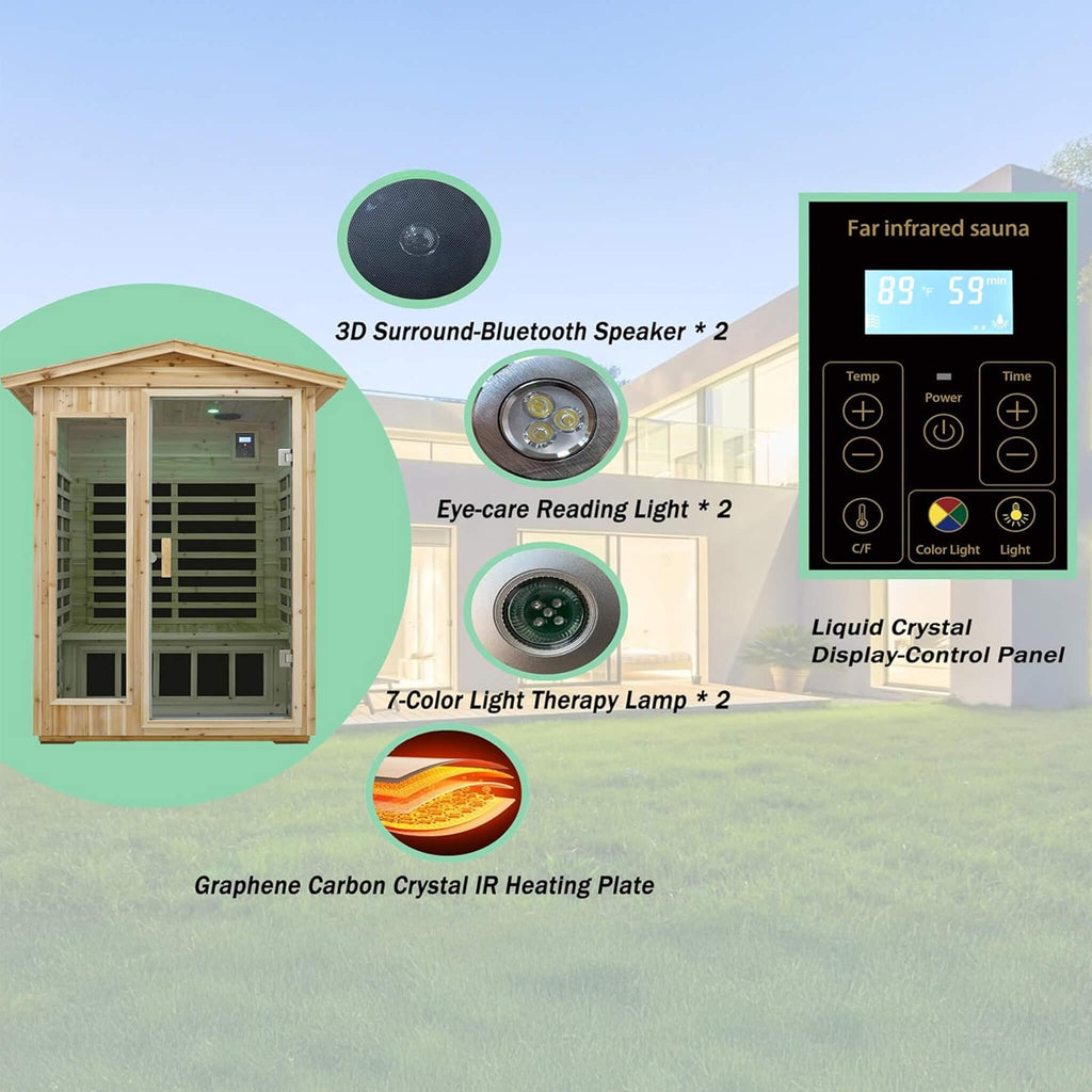 Thermora Vexa Luxury 2-Person Outdoor Low EMF Hemlock Infrared Sauna With Bluetooth And Chromotherapy Light (SAK97318) – SAKS