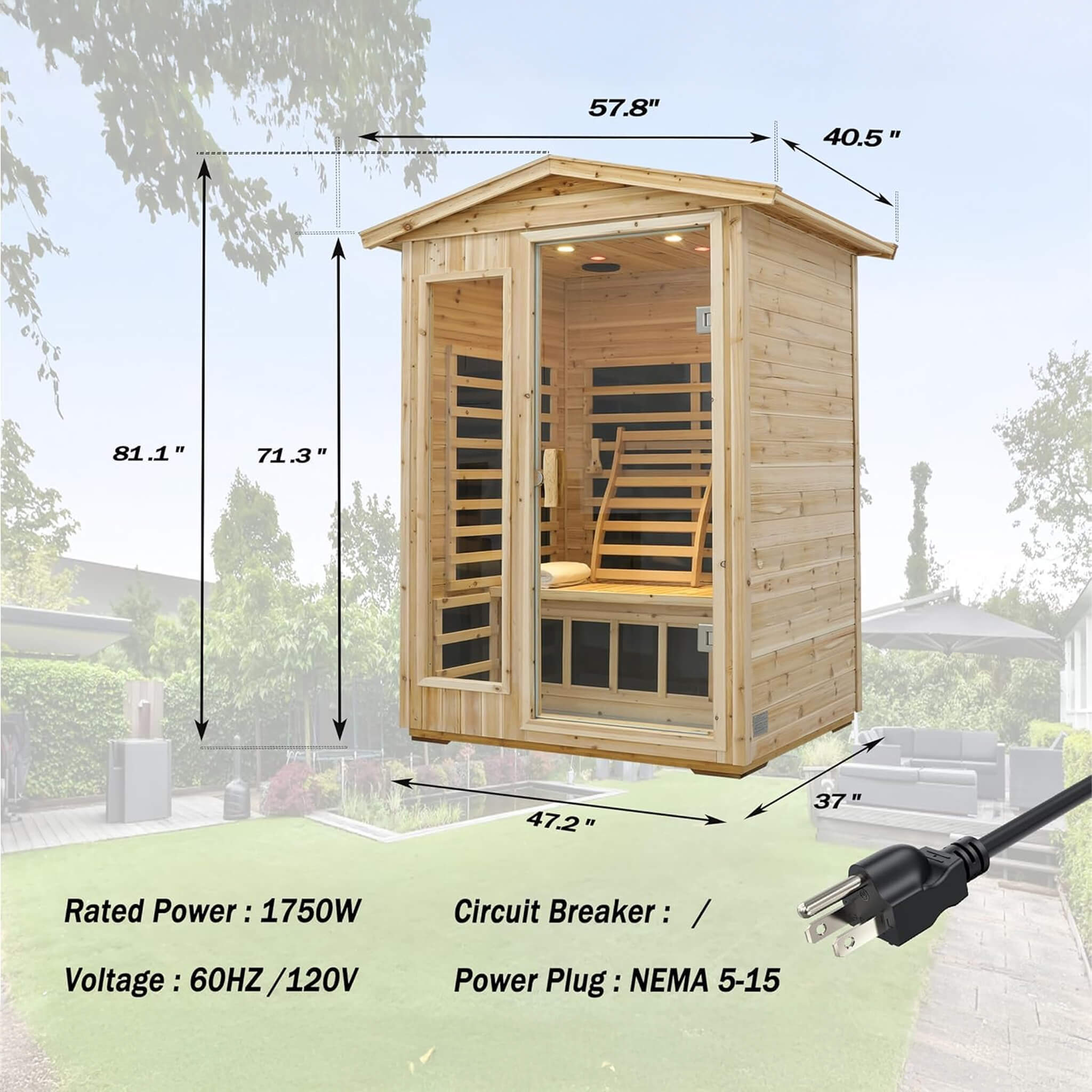 Thermora Vexa Luxury 2-Person Outdoor Low EMF Hemlock Infrared Sauna With Bluetooth And Chromotherapy Light (SAK97318) – SAKS
