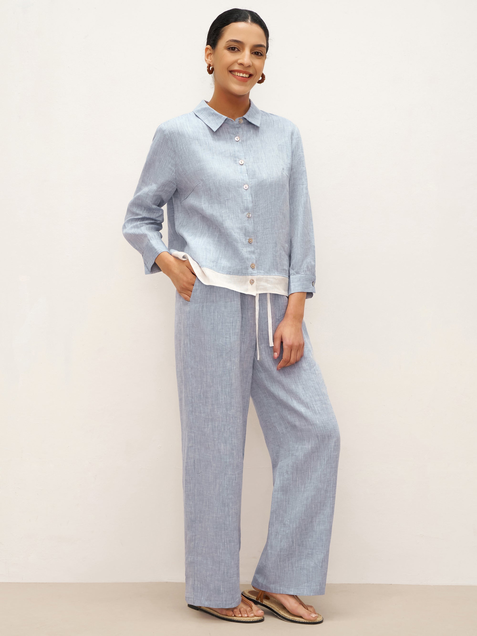LINTICO 100% Linen Elastic Waist Straight-Leg Trousers JOURDAN — detail shot 9