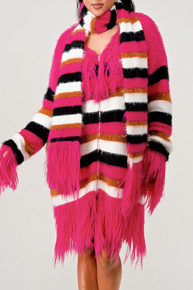 Winter Blush Fuzzy Striped Sweater