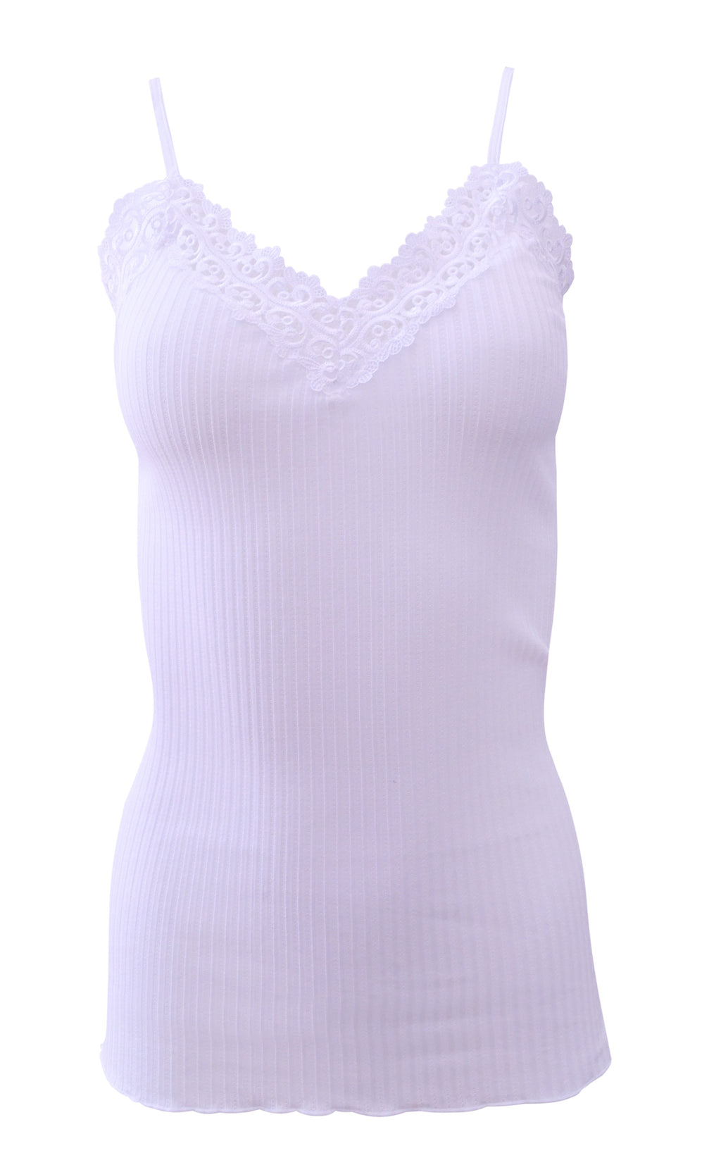 tittimitti EGI Luxury 100%"Filo di Scozia Cotton Women's Camisole Tank with Lace Trim. Proudly Made in Italy. — side view