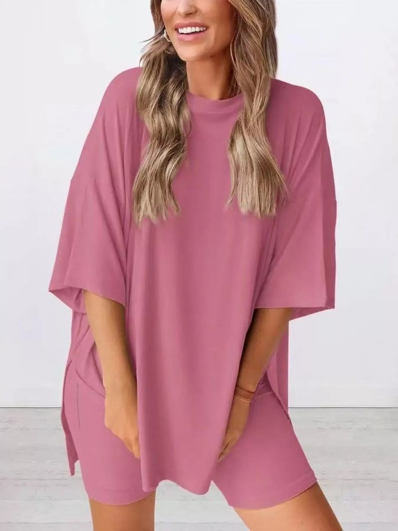 Full Size Half Sleeve T-Shirt and Shorts Set Plus Size