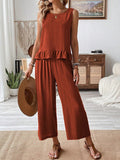Sleeveless Ruffle Hem Tank and Wide Leg Two-Piece Set