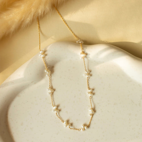 PARKEN JEWELRY Gold Bead Pearl Layering Necklace — main product shot