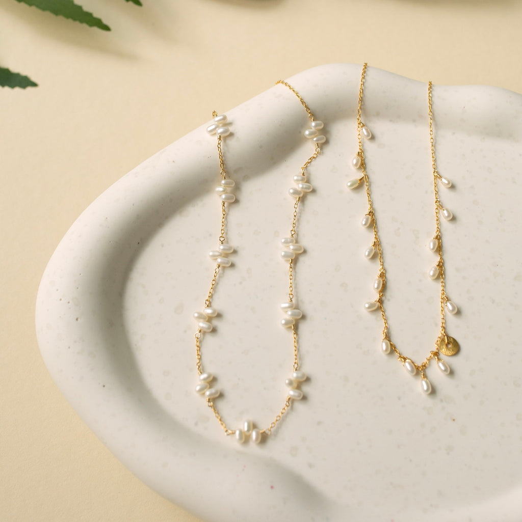 PARKEN JEWELRY Gold Bead Pearl Layering Necklace — lifestyle context