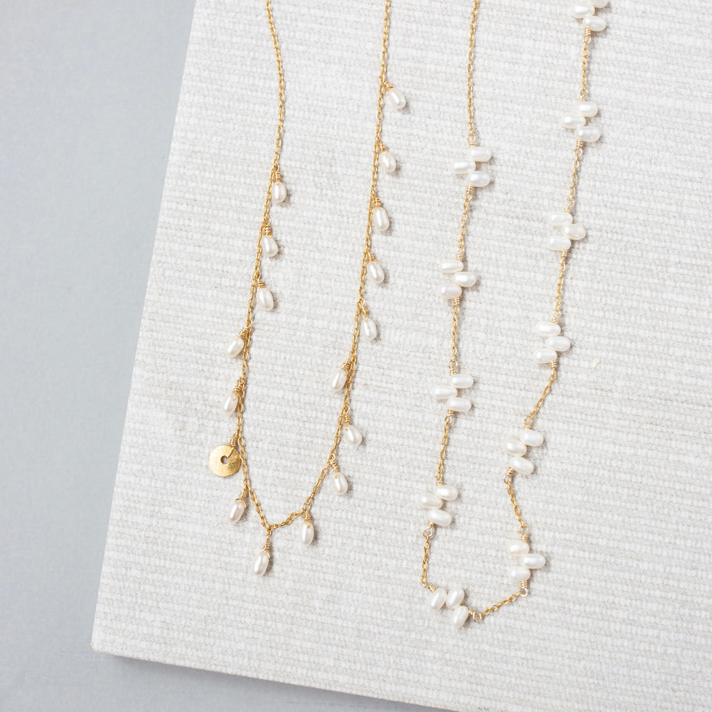 PARKEN JEWELRY Gold Bead Pearl Layering Necklace — side view