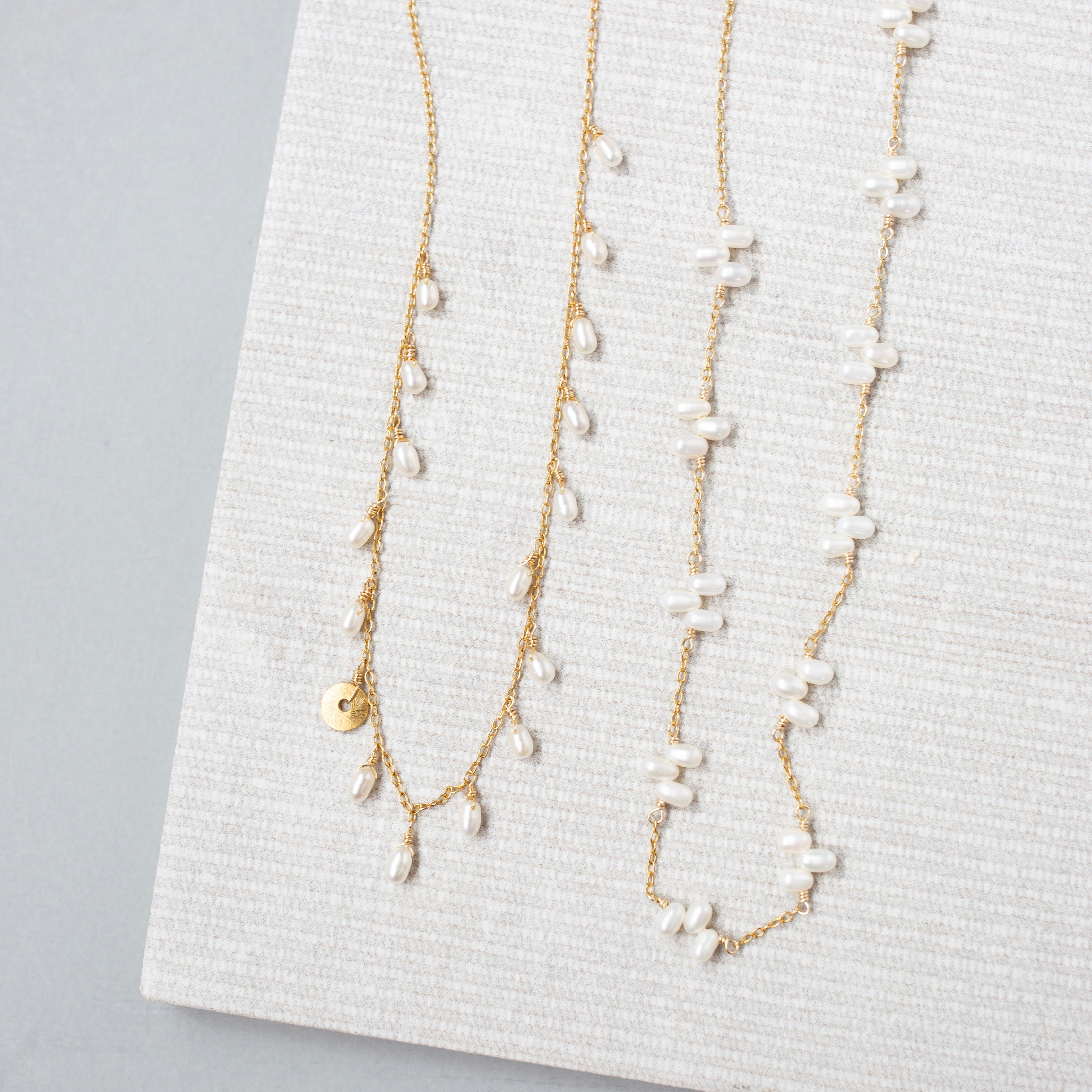 PARKEN JEWELRY Gold Bead Pearl Layering Necklace — side view