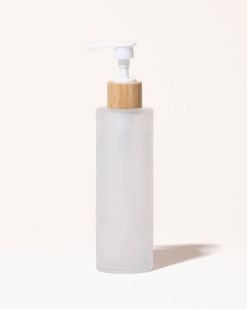 6.7oz / 200ml frosted glass & bamboo lotion bottle – makesy®, view 2