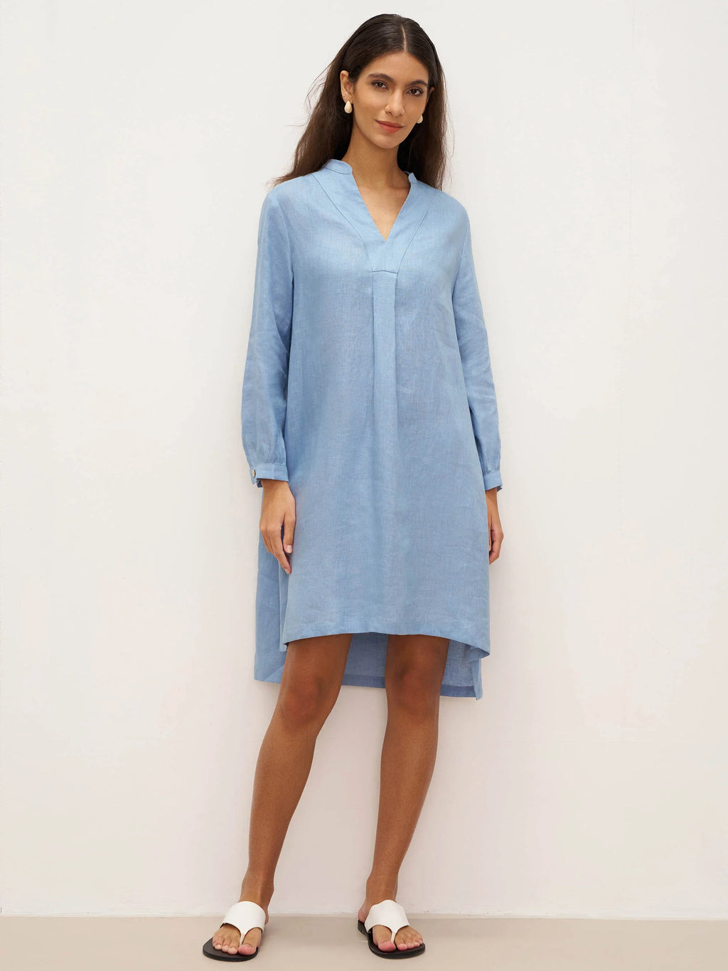LINTICO 100% Linen V-Neck Pullover Shirt Dress JADEN — construction detail