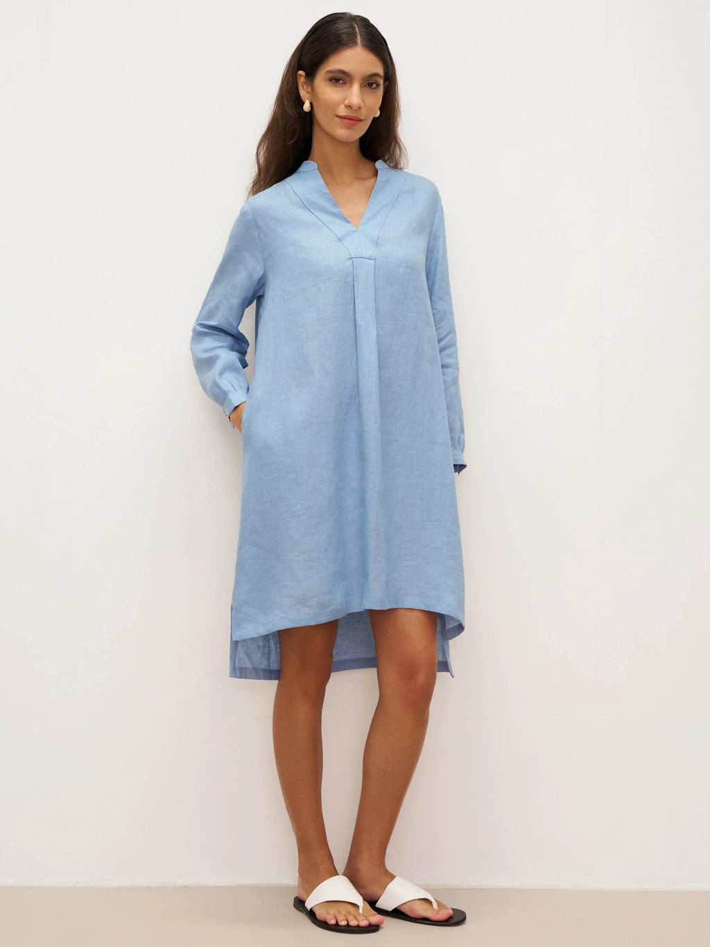 LINTICO 100% Linen V-Neck Pullover Shirt Dress JADEN — main product shot